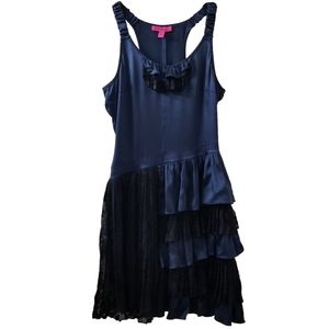 Betsy Johnson silk tiered lace ruffle mini dress 6